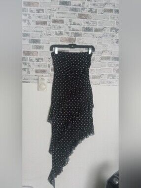 Asymmetric Black Polka Dot Ruffle  Women's Dress By Urban Planet